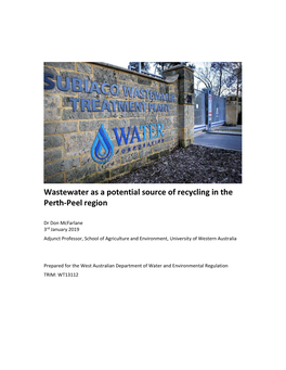 Wastewater As a Potential Source of Recycling in the Perth-Peel Region