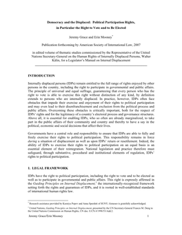 Democracy and the Displaced: Political Participation Rights, in Particular the Right to Vote and to Be Elected