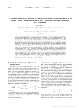 A Nonlinear Model of the Shoaling and Refraction of Interfacial Solitary Waves in the Ocean