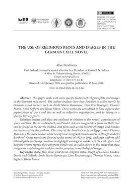 The Use of Religious Plots and Images in the German Exile Novel