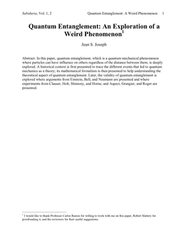 Quantum Entanglement: an Exploration of a Weird Phenomenon1