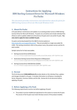 Instructions for Applying IBM Sterling Connect:Direct for Microsoft Windows Fix Packs