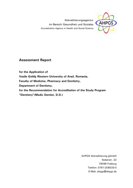 Dentistry, Ș Department of Dentistry, for the Recommendation for Accreditation of the Study Program “Dentistry”(Medic Dentist, D.D.)