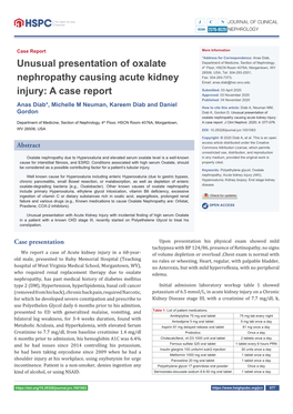 Unusual Presentation of Oxalate Nephropathy Causing Acute