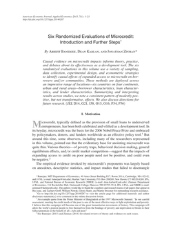 Six Randomized Evaluations of Microcredit: Introduction and Further Steps†