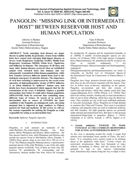 Pangolin: “Missing Link Or Intermediate Host” Between Reservoir Host and Human Population