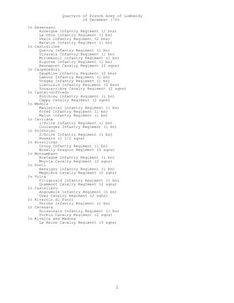 Quarters of French Army of Lombardy, 26 December 1705