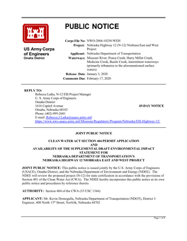 Availability of the Supplemental Draft Environmental Impact Statement for Nebraska Department of Transportation’S Nebraska Highway 12 Niobrara East and West Project