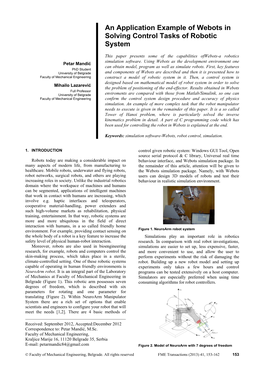 An Application Example of Webots in Solving Control Tasks of Robotic System