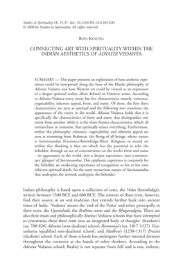 Connecting Art with Spirituality Within the Indian Aesthetics of Advaita Vedanta