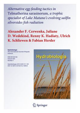 Alternative Egg-Feeding Tactics in Telmatherina Sarasinorum, a Trophic Specialist of Lake Matano’S Evolving Sailfin Silversides Fish Radiation