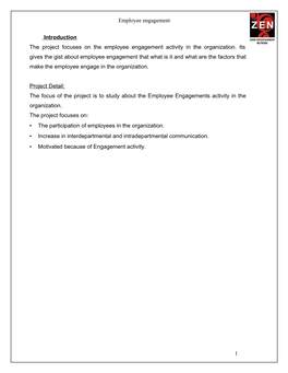 Employee Engagement Introduction the Project Focuses on The