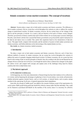 Islamic Economics Versus Market Economics: the Concept of Taxations