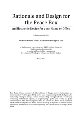 Rationale and Design for the Peace Box an Electronic Device for Your Home Or Office