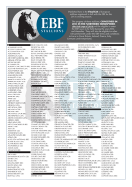 Stallions Registered in Full with the EBF for the 2013 Covering Season