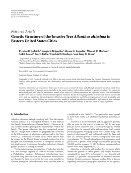 Genetic Structure of the Invasive Tree Ailanthus Altissima in Eastern United States Cities