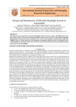 Design and Manufacture of Movable Headlight System in Automobile