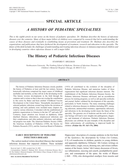 Special Article a History of Pediatric Specialties