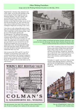 Other Woking Furnishers (Copy Sent to the Woking Informer for Print W/E 6Th July, 2012)
