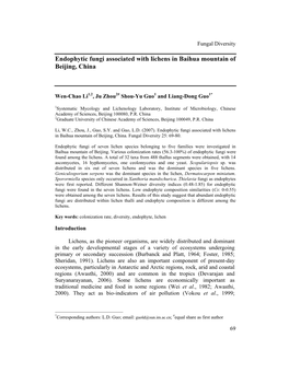 Endophytic Fungi Associated with Lichens in Baihua Mountain of Beijing, China