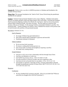 A Gospel-Centered Reading of Genesis 22 John Mueller Church (June/July/Aug 2010) Gabe Tribbett