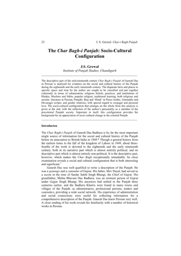 The Char Bagh-I Panjab: Socio-Cultural Configuration