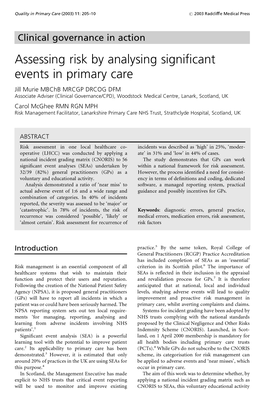 Assessing Risk by Analysing Significant Events in Primary Care