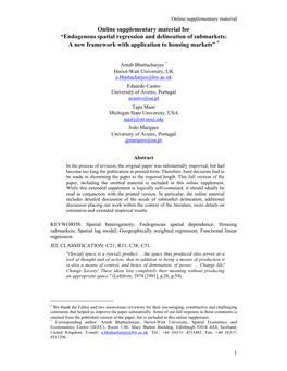 Online Supplementary Material for “Endogenous Spatial Regression and Delineation of Submarkets: a New Framework with Application to Housing Markets” 