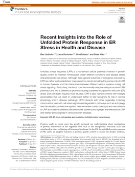 Recent Insights Into the Role of Unfolded Protein Response in ER Stress in Health and Disease