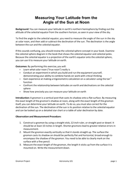 Measuring Your Latitude from the Angle of the Sun at Noon