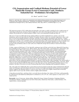 CO2 Sequestration and Coalbed-Methane Potential of Lower Mannville Group (Lower Cretaceous) Coals, Southern Saskatchewan – Preliminary Investigations