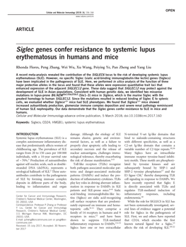 Siglec Genes Confer Resistance to Systemic Lupus Erythematosus in Humans and Mice
