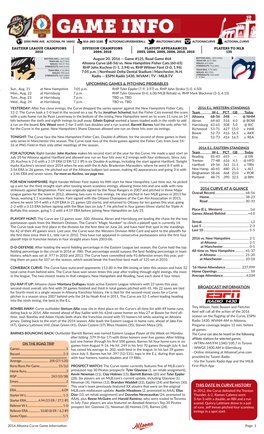 2016 Curve at a Glance Broadcast Information This Date in Curve History Upcoming Games & Pitching Probables