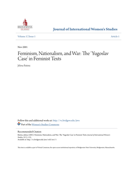 Feminism, Nationalism, and War: the ‘Yugoslav Case’ in Feminist Texts Jelena Batinic