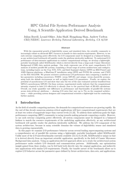 HPC Global File System Performance Analysis Using a Scientiﬁc-Application Derived Benchmark