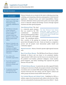 Legislative Council Staff Capital Construction Fact Sheet (December 2017)