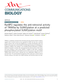Ranbp2 Regulates the Anti-Retroviral Activity of TRIM5Î± by Sumoylation