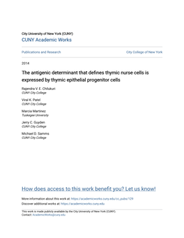 The Antigenic Determinant That Defines Thymic Nurse Cells Is Expressed by Thymic Epithelial Progenitor Cells