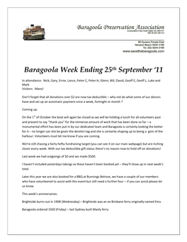 Baragoola Week Ending 25Th September ‘11