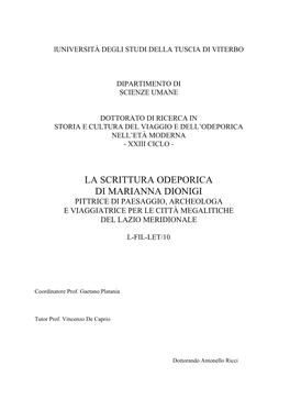 La Scrittura Odeporica Di Marianna Dionigi