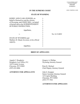 IN the SUPREME COURT STATE of WYOMING KERRY and CLARA POWERS, on ) Behalf of Themselves and the Citizens ) of Wyoming, And