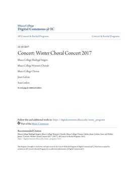 Winter Choral Concert 2017 Ithaca College Madrigal Singers