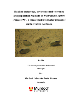 Habitat Preference, Environmental Tolerance and Population Viability of Westralunio Carteri Iredale 1934, a Threatened Freshwater Mussel Of