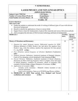 Laser Physics & NON Linear Optics Open Elective