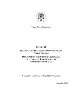 Implications for Western Australia of Hydraulic Fracturing for Unconventional Gas