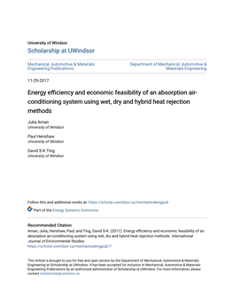 Energy Efficiency and Economic Feasibility of an Absorption Air-Conditioning System Using Wet, Dry and Hybrid Heat Rejection Methods