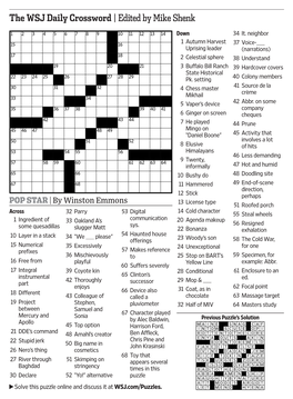 The WSJ Daily Crossword |Edited by Mike Shenk