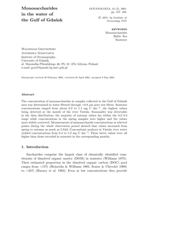 Monosaccharides in the Water of the Gulf of Gdańsk 249