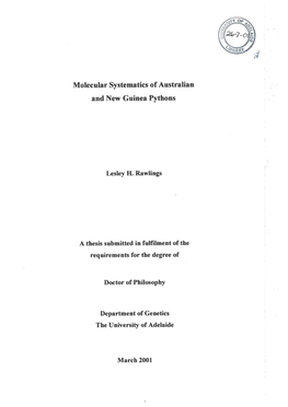 Molecular Systematics of Australian and New Guinea Pythons