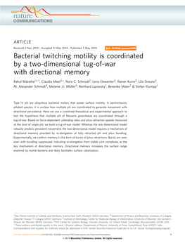 Bacterial Twitching Motility Is Coordinated by a Two-Dimensional Tug-Of-War with Directional Memory